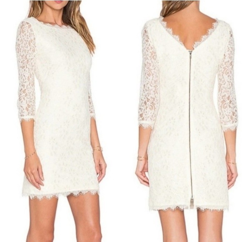 DVF Diane Von Furstenberg Zarita White Lace Shift Dress Size 6 Elegant Chic